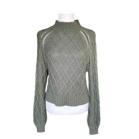 American Eagle Women’s XL Sweater Olive Green Cable Knit Diamond Crop Mock Neck - Picture 15 of 15